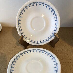 Vintage Corelle Snowflake Blue Garland Saucers Set of 7 USA 6"